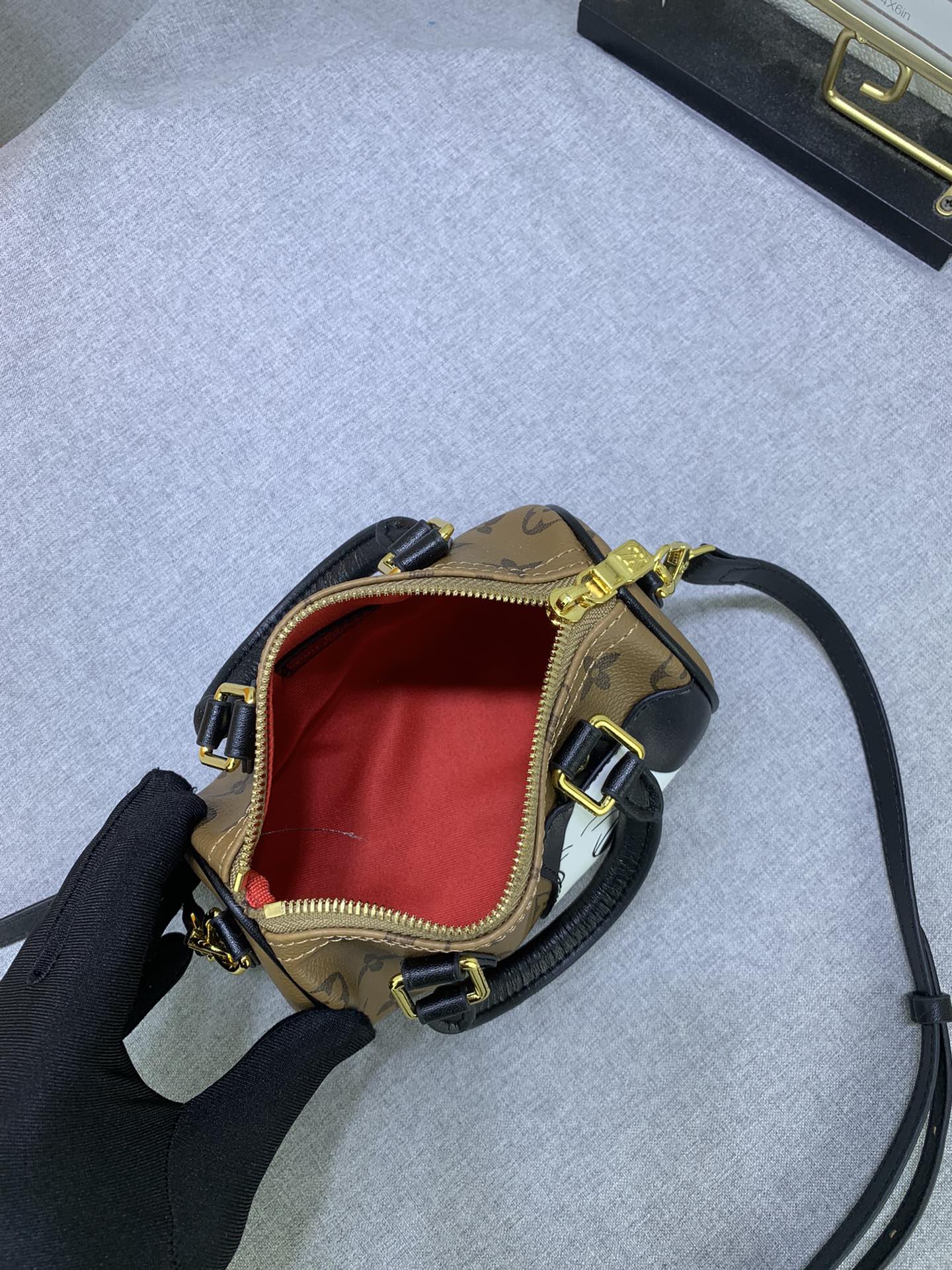 LV Nano Speedy Monogram 斑點狗小牛皮貼章 手提斜挎手袋-M83688 5
